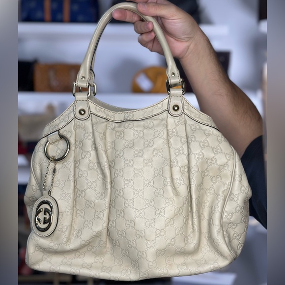 Gucci Handbags - Gucci Suki Cream GG Monogram Leather Shoulder Bag